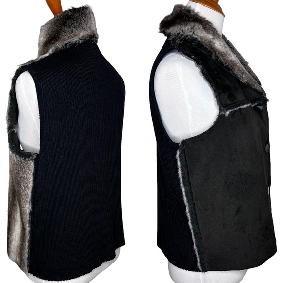 Animal Print Reversible Faux Fur Suede Vest Gray Black Size XL Warm Soft Boho - Picture 10 of 12